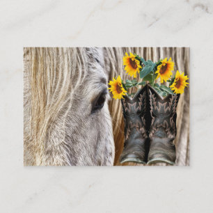 Tarjeta De Visita Horse Cowboy Boots Sunflowers