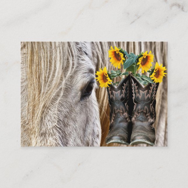 Tarjeta De Visita Horse Cowboy Boots Sunflowers (Anverso)