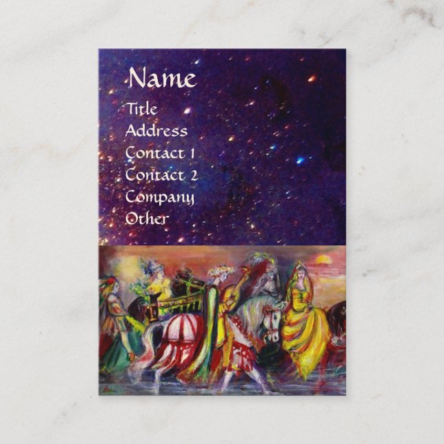 Tarjeta De Visita HORSE RIDERS,MÚSICA EN LA NOCHE Fantasía Azul (Anverso)