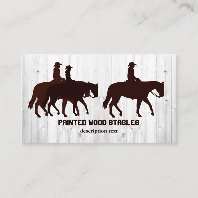 Tarjeta De Visita Horse Stables Western Horseback Madera Weathered (Anverso)
