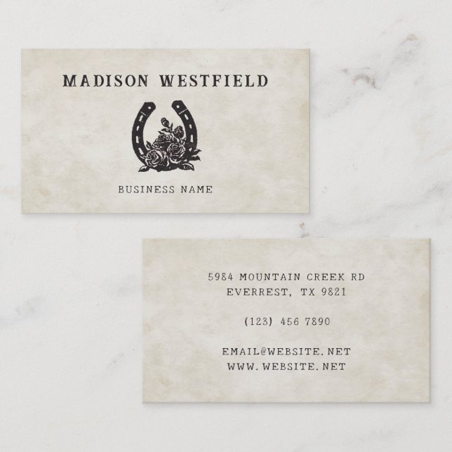 Tarjeta De Visita Horseshoe Rose Equestrian Farm Ranch Horse (Anverso / Reverso)