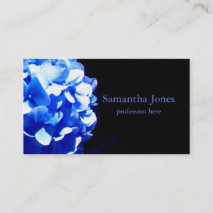 Tarjeta De Visita Hortensias azules elegantes de color azul cobalto 