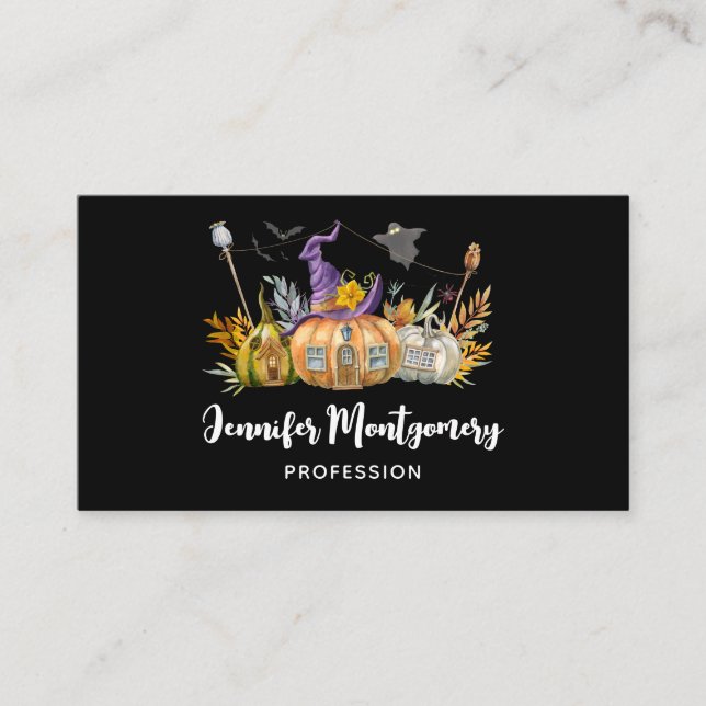 Tarjeta De Visita Hospedaje de calabaza con fantasma y murciélagos (Anverso)