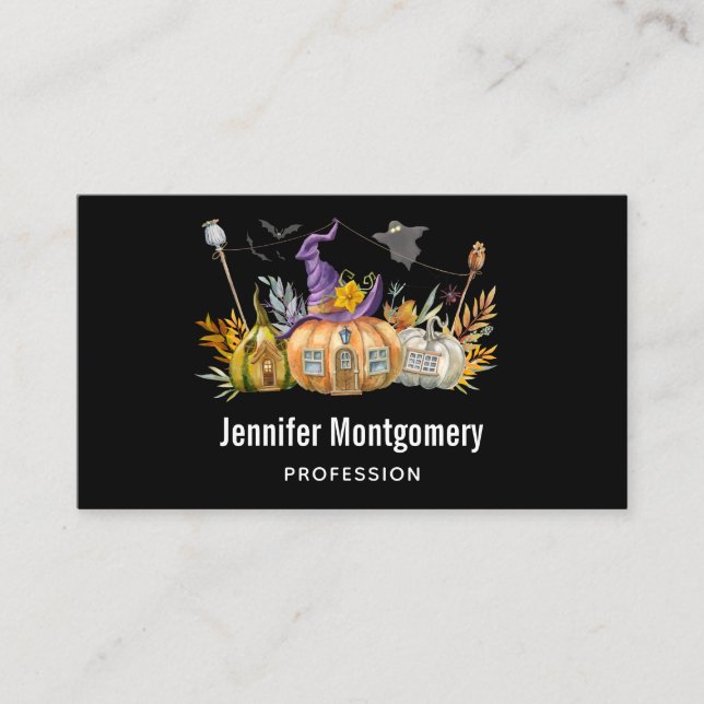 Tarjeta De Visita Hospedaje de calabaza con fantasma y murciélagos (Anverso)