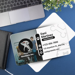 Tarjeta De Visita Hospital Veterinario Moderno – Blanco y Negro