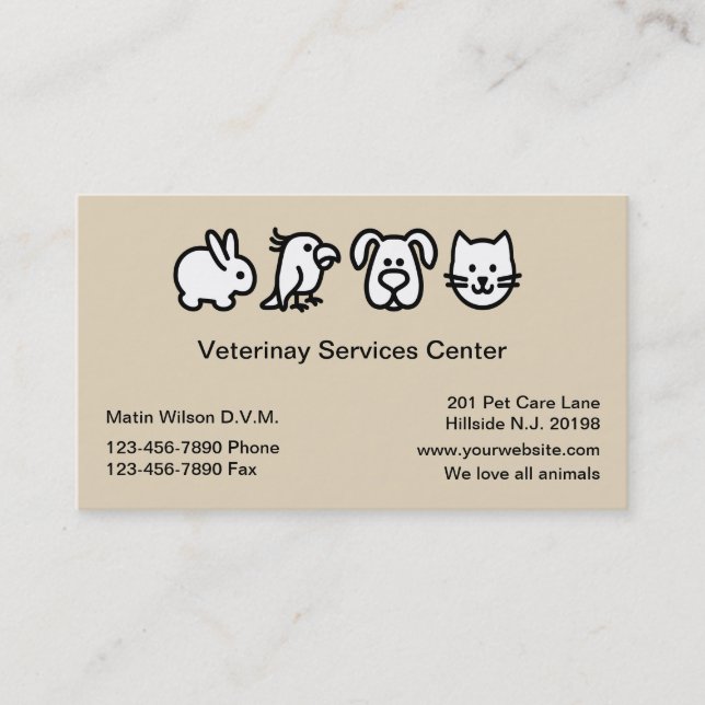 Tarjeta De Visita Hospital veterinario simple del mascota (Anverso)