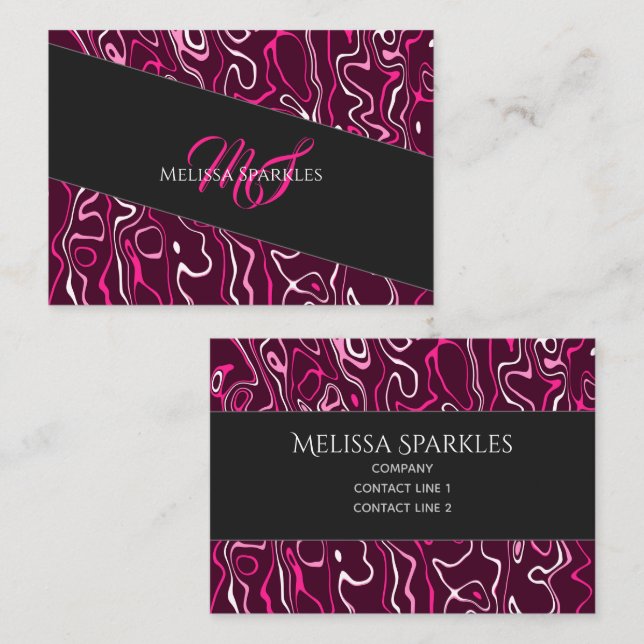 Tarjeta De Visita Hot pink damascus abstract swirls Custom Monogram (Anverso / Reverso)