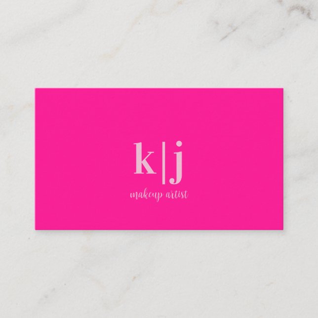 Tarjeta De Visita Hot Pink Monogram Makeup Artist (Anverso)