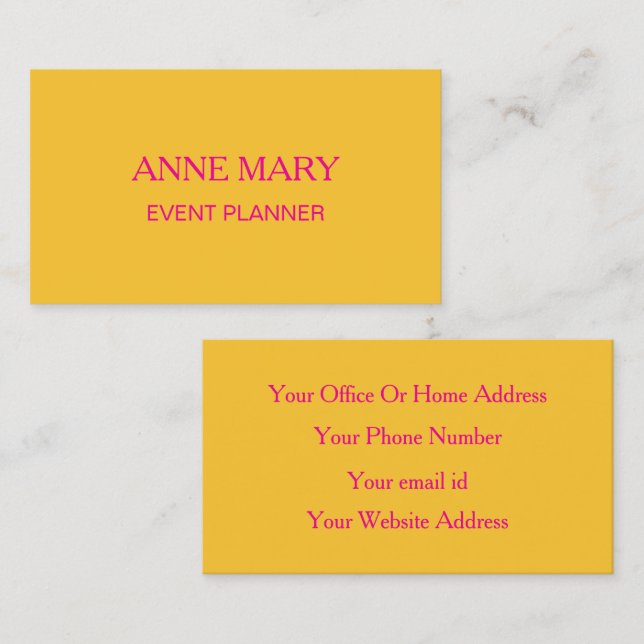 Tarjeta De Visita Hot Pink Orange Golden Gold Yellow Event Planner (Anverso / Reverso)