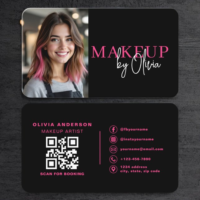 Tarjeta De Visita Hot Pink Photo Makeup Artist QR Code (Subido por el creador)