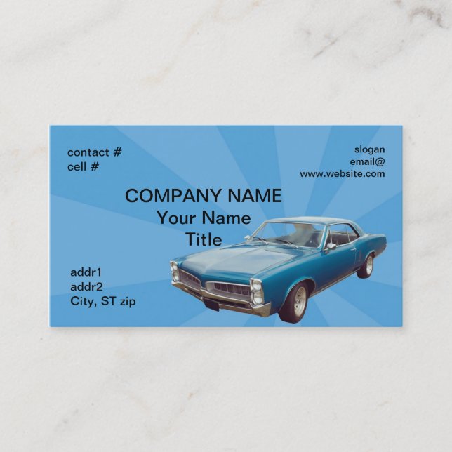 Tarjeta De Visita Hotrod azul retro (Anverso)