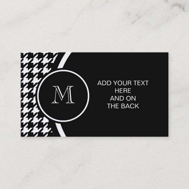 Tarjeta De Visita Houndstooth blanco y negro su monograma (Anverso)