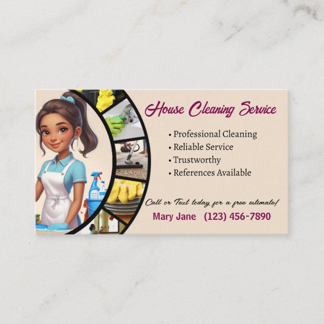 Tarjeta De Visita House Cleaning Business Cards (Anverso)