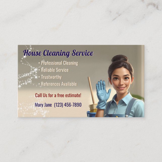 Tarjeta De Visita House Cleaning Business Cards (Anverso)
