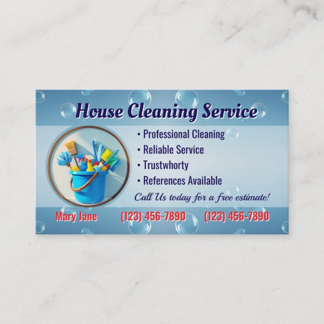 Tarjeta De Visita House Cleaning Business Cards (Anverso)