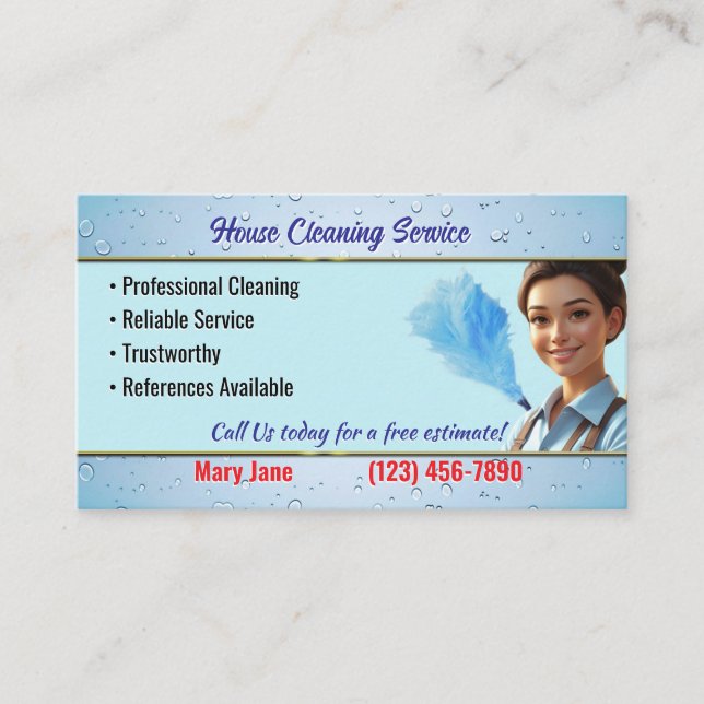 Tarjeta De Visita House Cleaning Business Cards (Anverso)