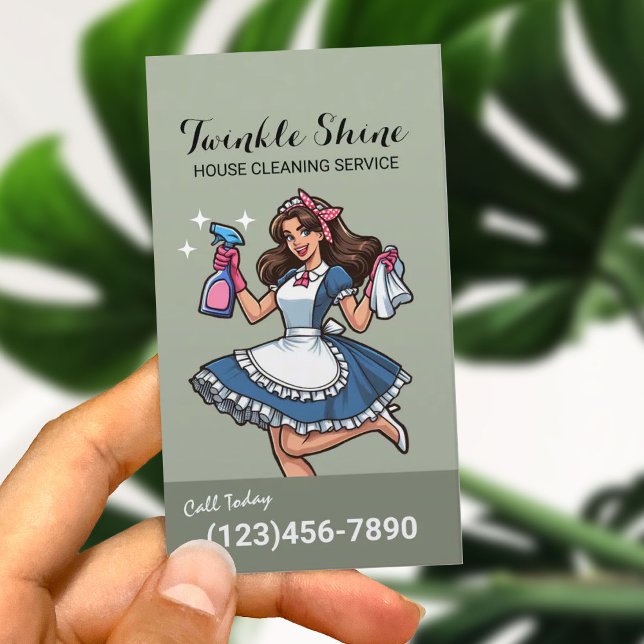 Tarjeta De Visita House Cleaning Elegant Sage Green Maid Service (Subido por el creador)