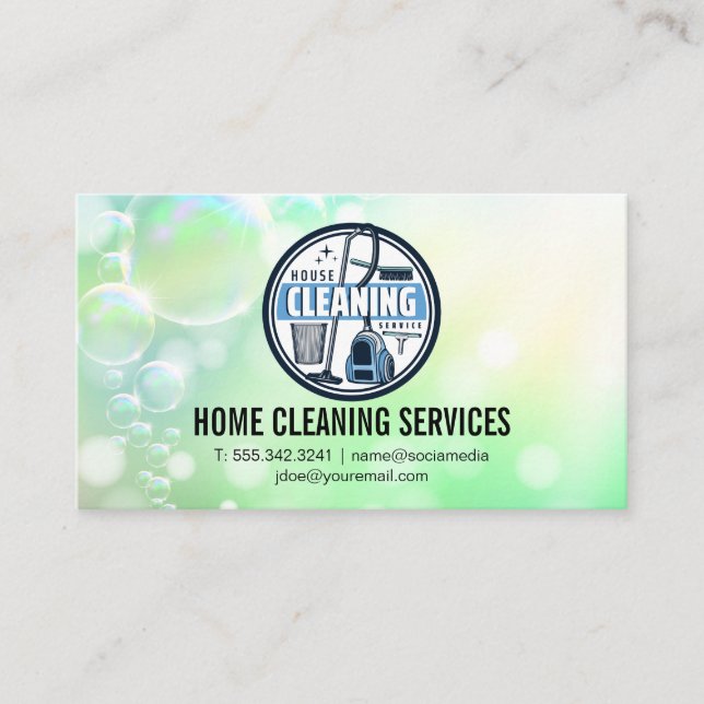 Tarjeta De Visita House Cleaning Logo | Janitorial Services (Anverso)