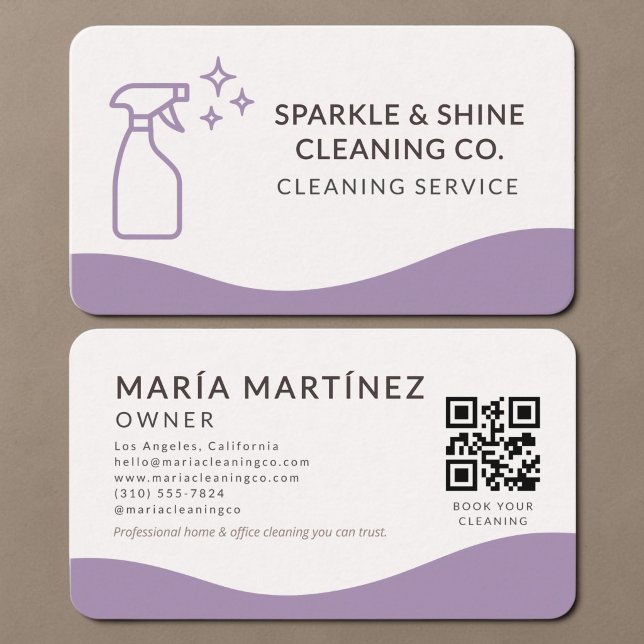Tarjeta De Visita House Cleaning Purple QR Code  (Subido por el creador)