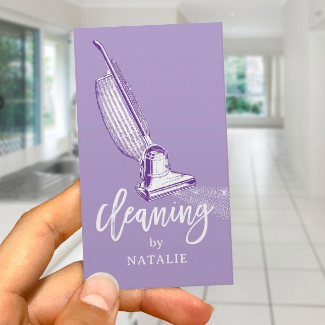 Tarjeta De Visita House Cleaning Retro Vacuum Cleaner Lavender (Subido por el creador)