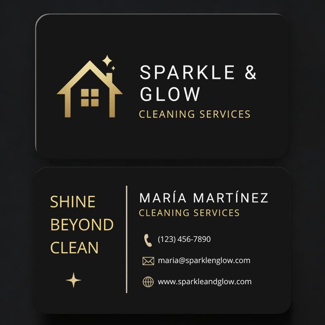 Tarjeta De Visita House Cleaning Service Black Gold Professional (Subido por el creador)