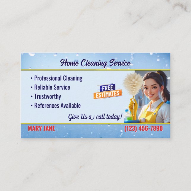Tarjeta De Visita House Cleaning Service Business Cards (Anverso)