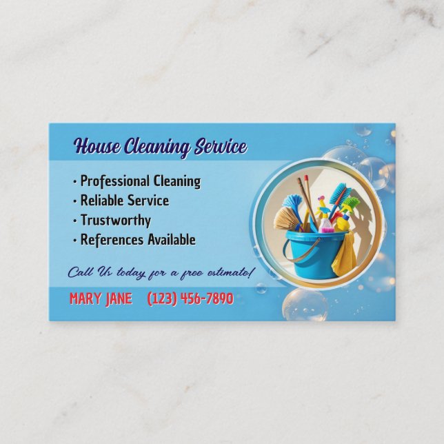 Tarjeta De Visita House Cleaning Service Business Cards (Anverso)