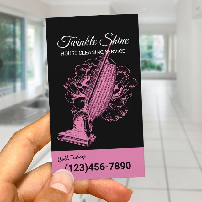 Tarjeta De Visita House Cleaning Service Retro Floral Vacuum Cleaner (Subido por el creador)