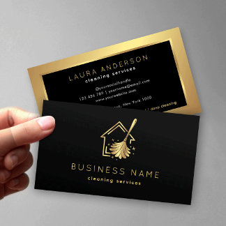 Tarjeta De Visita House Maid Cleaning Services Luxury Black & Gold