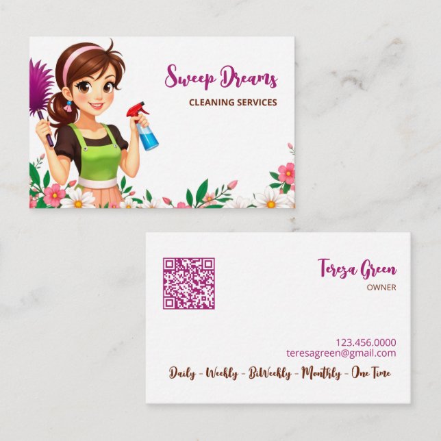 Tarjeta De Visita House Maid Floral QR (Anverso / Reverso)