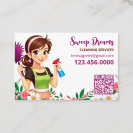Tarjeta De Visita House Maid Floral QR