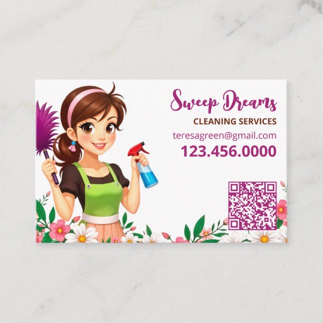 Tarjeta De Visita House Maid Floral QR (Anverso)