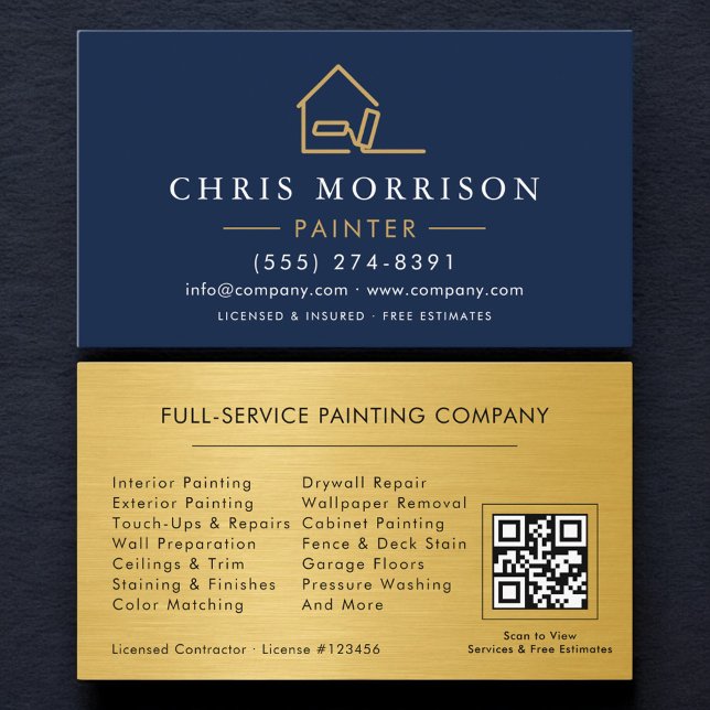 Tarjeta De Visita House Painter Gold Metallic QR Code (Subido por el creador)