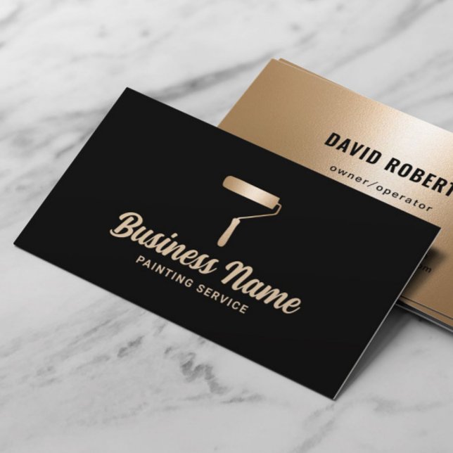 Tarjeta De Visita House Painter Modern Black & Gold Painting Service (Subido por el creador)