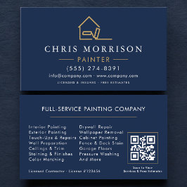 Tarjeta De Visita House Painter Navy Blue Gold QR Code