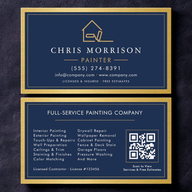 Tarjeta De Visita House Painter QR Code Gold Blue Metal Painting  (Subido por el creador)