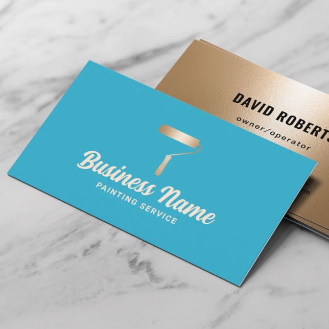 Tarjeta De Visita House Painter Turquoise & Gold Painting Service (Subido por el creador)