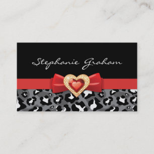 Tarjeta De Visita Huella de leopardo blanco negro con arco rojo y jo