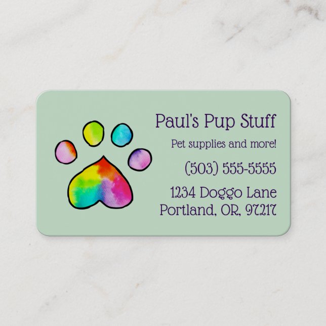 Tarjeta De Visita Huella de pata colorida personalizable (Anverso)