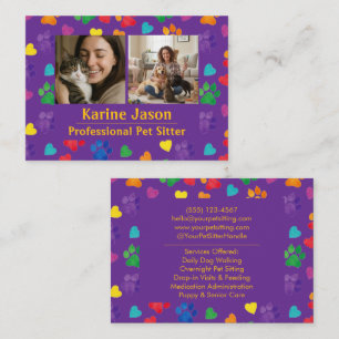 Tarjeta De Visita Huellas de garra de arcoíris Corazones Personaliza
