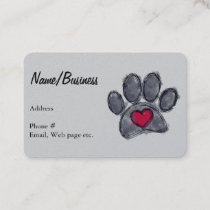 Tarjeta De Visita Huellas de pata de perro negro en acuarela Corazón