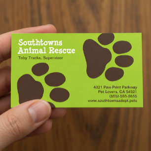 Tarjeta De Visita Huellas de pezuña de perro verdes y marrones Cuida