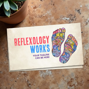 Tarjeta De Visita Huellas de reflexología coloridas florecen adorno