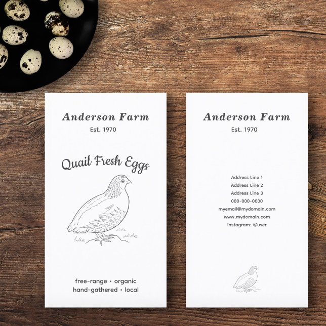 Tarjeta De Visita Huevos de codorniz de granjas frescos simples vert (Simple Fresh Farm Quail Eggs Vertical Business Card)