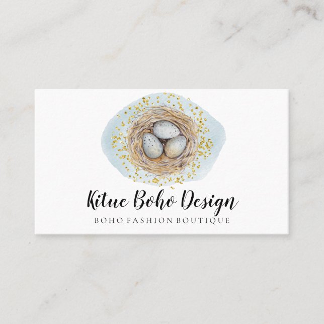 Tarjeta De Visita Huevos de Pascua Boho Girly Bird Nest (Anverso)
