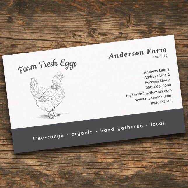 Tarjeta De Visita Huevos frescos de granja simples con Hen (Simple Farm Fresh Eggs with Hen Business Card)