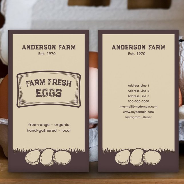 Tarjeta De Visita Huevos frescos de la granja Rustic Brown (Rustic Brown Farm Fresh Eggs Business Card)