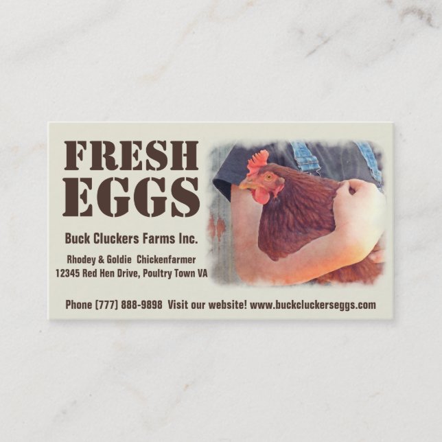 Tarjeta De Visita Huevos frescos - pollo rojo de la capa de la (Anverso)