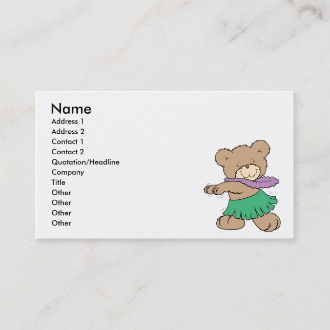 Tarjeta De Visita hula hawaiian vacaciones lindo diseño de oso de pe (Anverso)