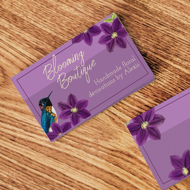 Tarjeta De Visita Hummingbird Bonito Purple Clematis Floral (Subido por el creador)